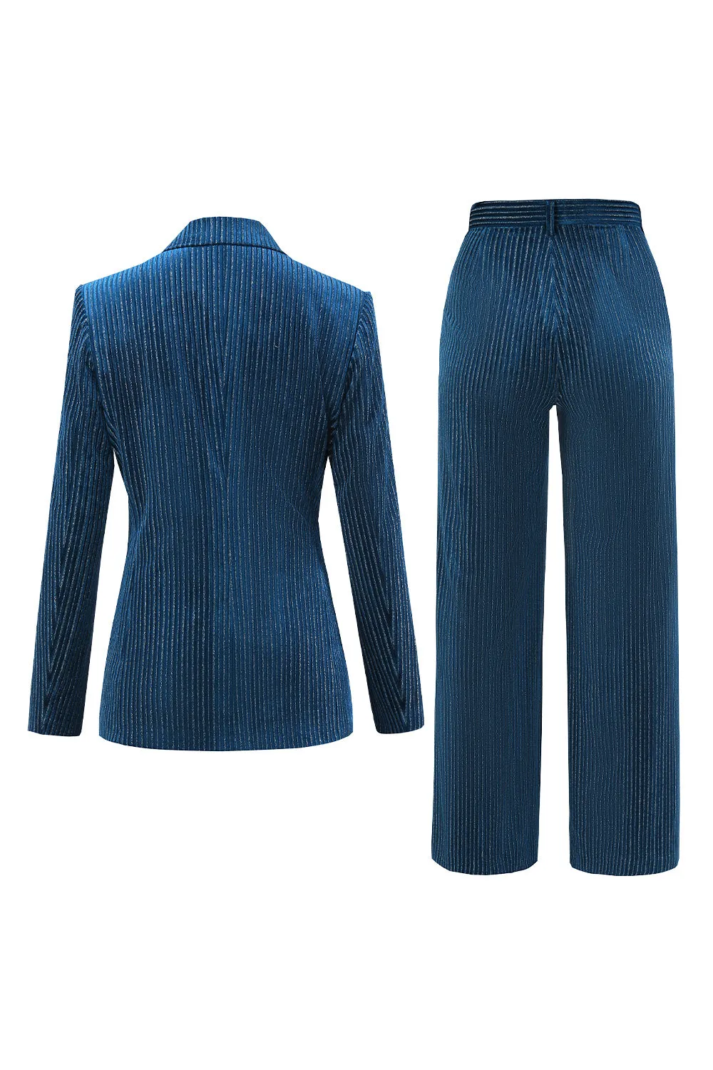 Peacock Blue Stripes Notched Lapel 2 Pieces Suits with Belt sold by Zapaka product image thumbnail 4