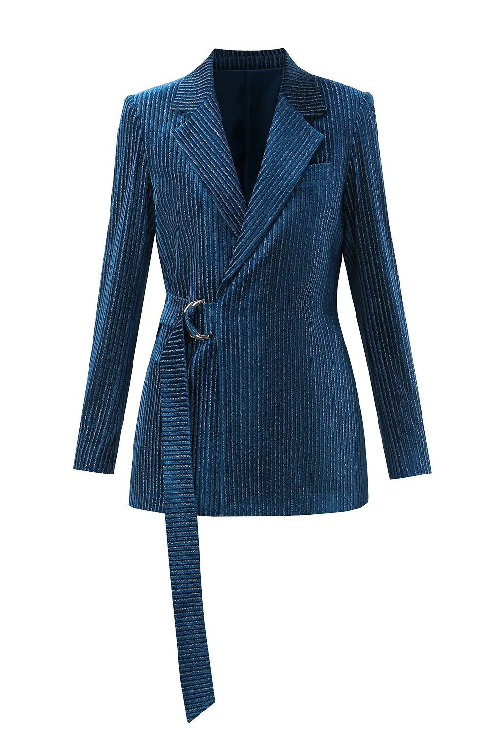 Peacock Blue Stripes Notched Lapel 2 Pieces Suits with Belt sold by Zapaka product image thumbnail 5
