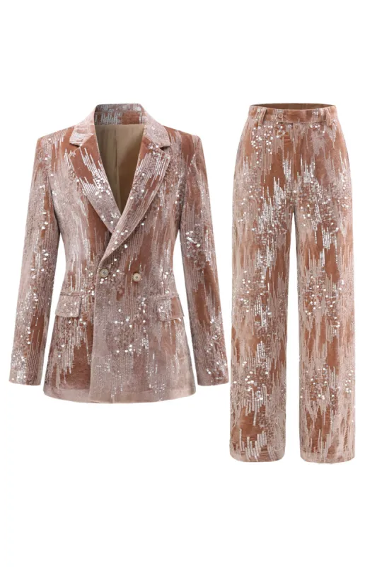 Sparkly Dusty Rose Velvet Notched Lapel Sequins 2 Pieces Suits sold by Zapaka