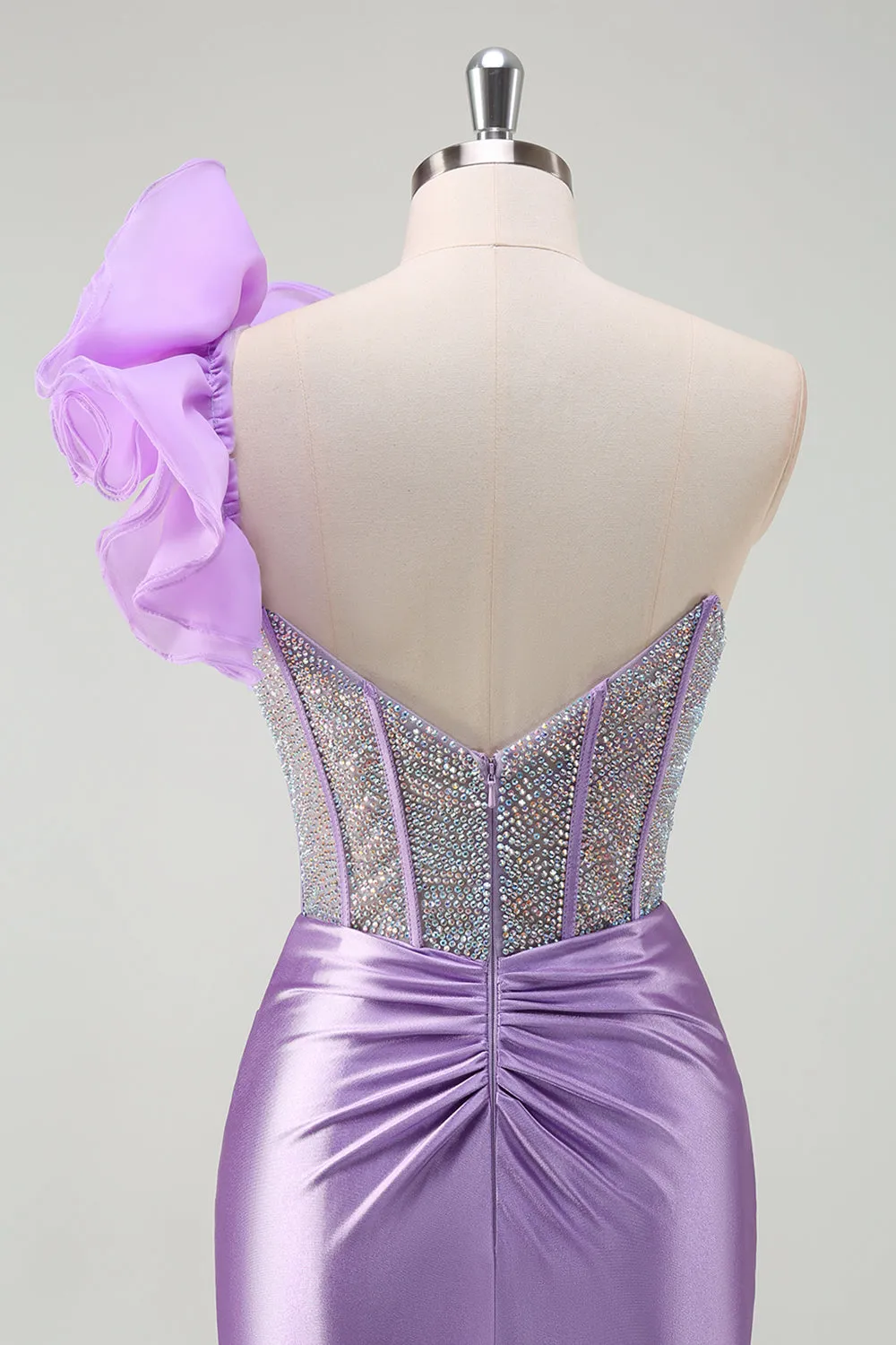 Sparkly Lilac Mermaid Beaded Corset One Shoulder Long Prom Dress with Slit sold by Zapaka product image thumbnail 5