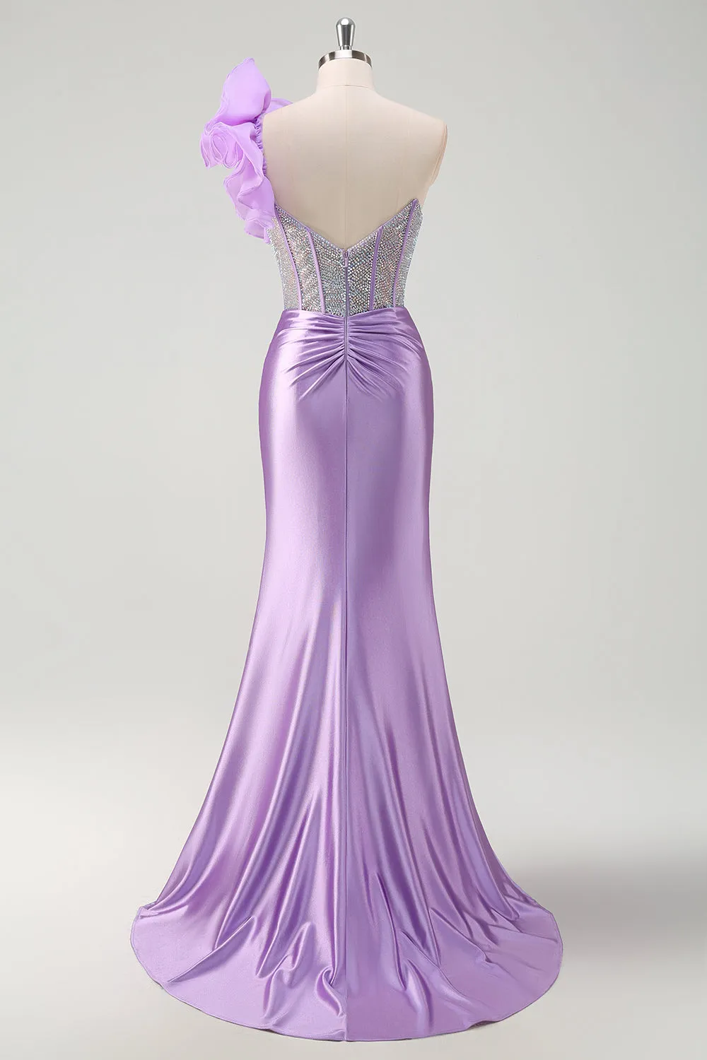Sparkly Lilac Mermaid Beaded Corset One Shoulder Long Prom Dress with Slit sold by Zapaka product image thumbnail 2