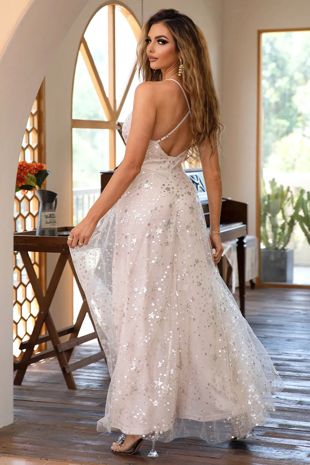 Burgundy Spaghetti Straps Open Back Prom Dress With Slit sold by Zapaka product image thumbnail 5