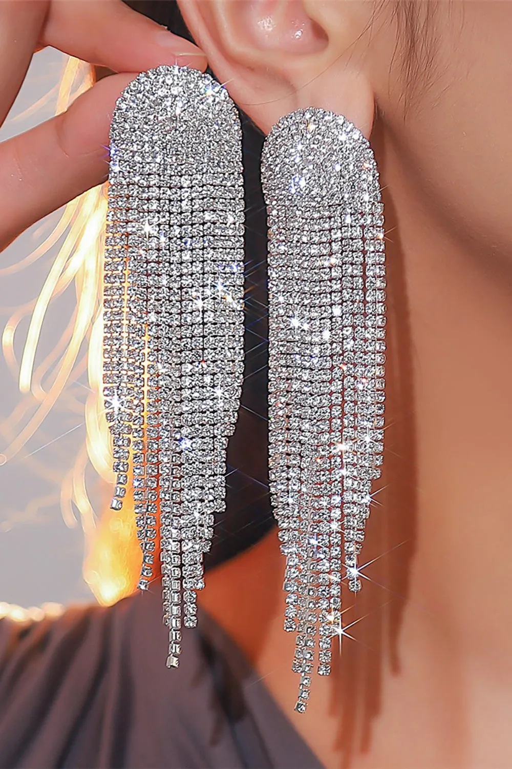 Red Heart Trendy Full Diamond Tassel Earrings sold by Zapaka product image thumbnail 2