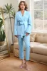 Blue 2 Piece Peak Lapel Women's Suits with Belt sold by Zapaka