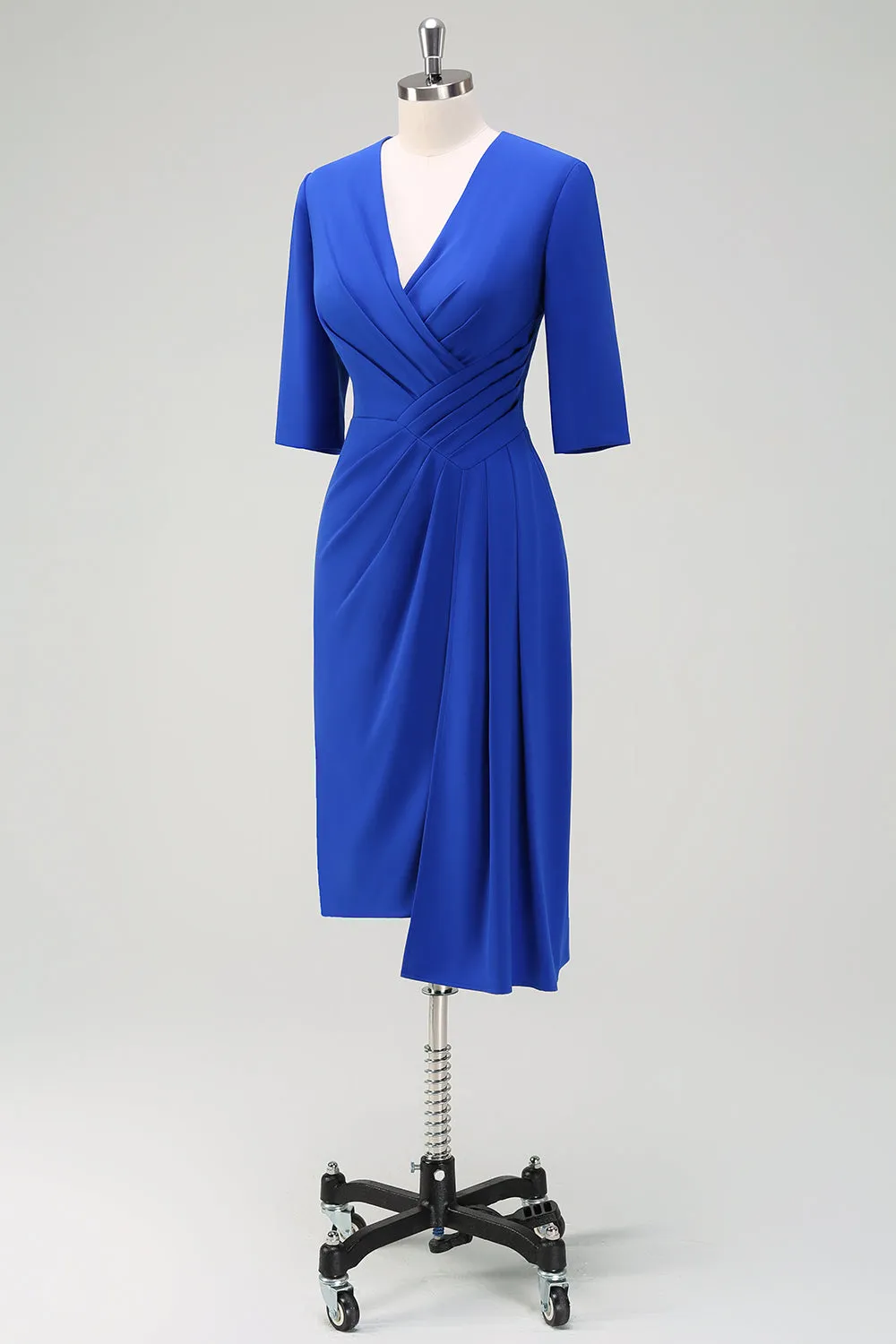 Royal Blue V-Neck Pleated Bodycon Cocktail Party Dress sold by Zapaka product image thumbnail 3