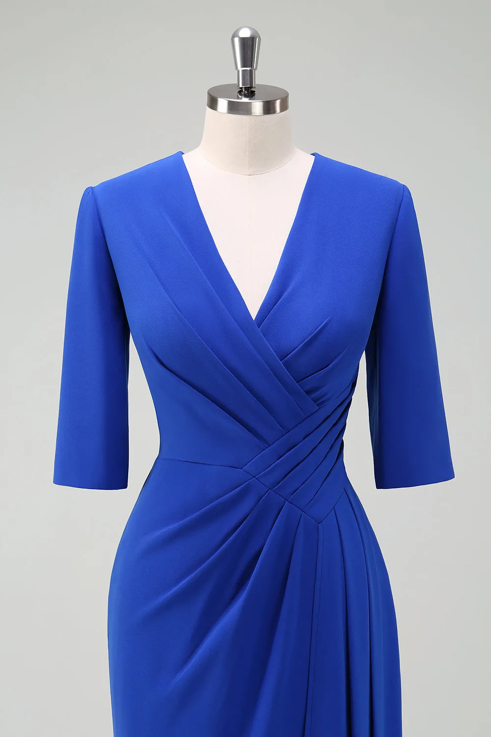 Royal Blue V-Neck Pleated Bodycon Cocktail Party Dress sold by Zapaka product image thumbnail 4