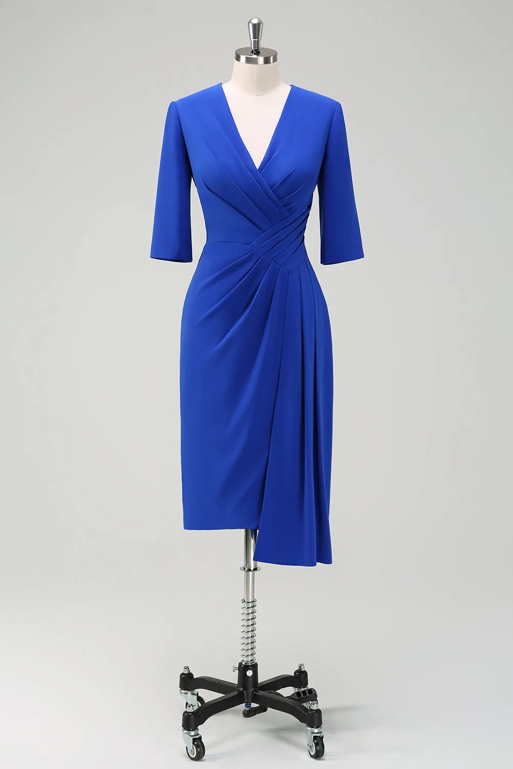 Royal Blue V-Neck Pleated Bodycon Cocktail Party Dress sold by Zapaka