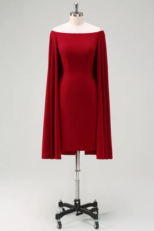 Burgundy Off the Shoulder Bodycon Cocktail Dress With Cape Sleeves sold by Zapaka