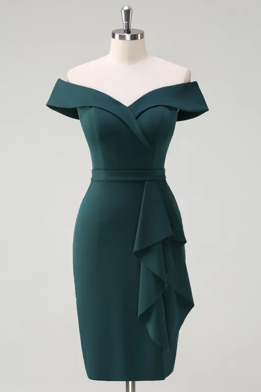 Dark Green Off the Shoulder Ruffled Bodycon Cocktail Party Dress sold by Zapaka