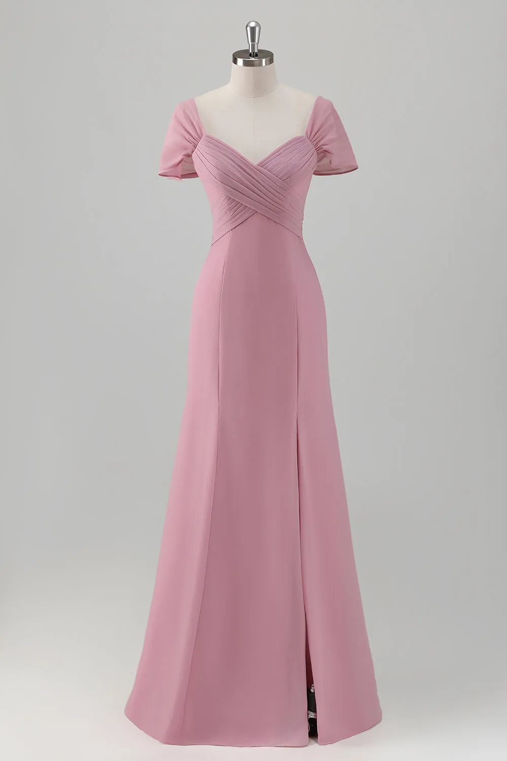 Pink Mermaid Off the Shoulder Long Bridesmaid Dress with Slit sold by Zapaka product image thumbnail 4