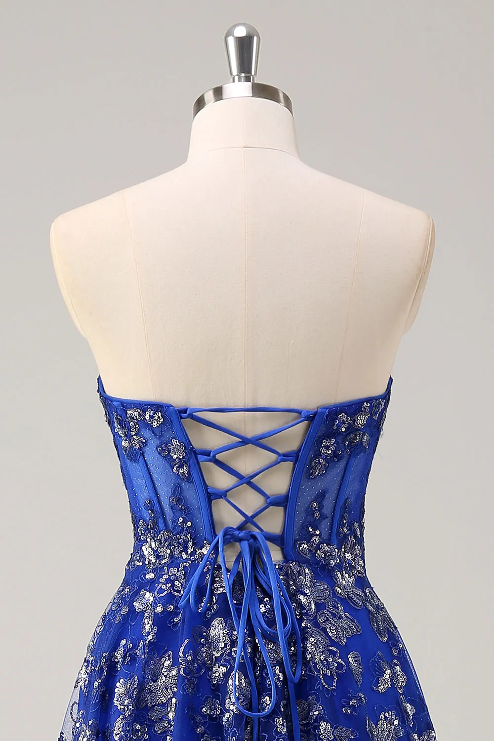 Royal Blue A Line Strapless Appliques Corset Long Prom Dress with Slit sold by Zapaka product image thumbnail 5