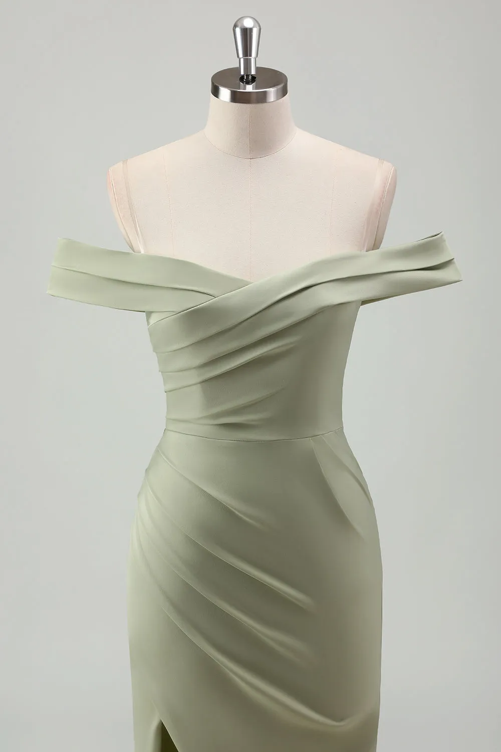 Sage Mermaid Off the Shoulder Ruched Long Prom Dress with Slit sold by Zapaka product image thumbnail 4