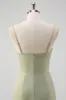 Sage Mermaid Spaghetti Straps Ruched Corset Long Prom Dress with Slit sold by Zapaka