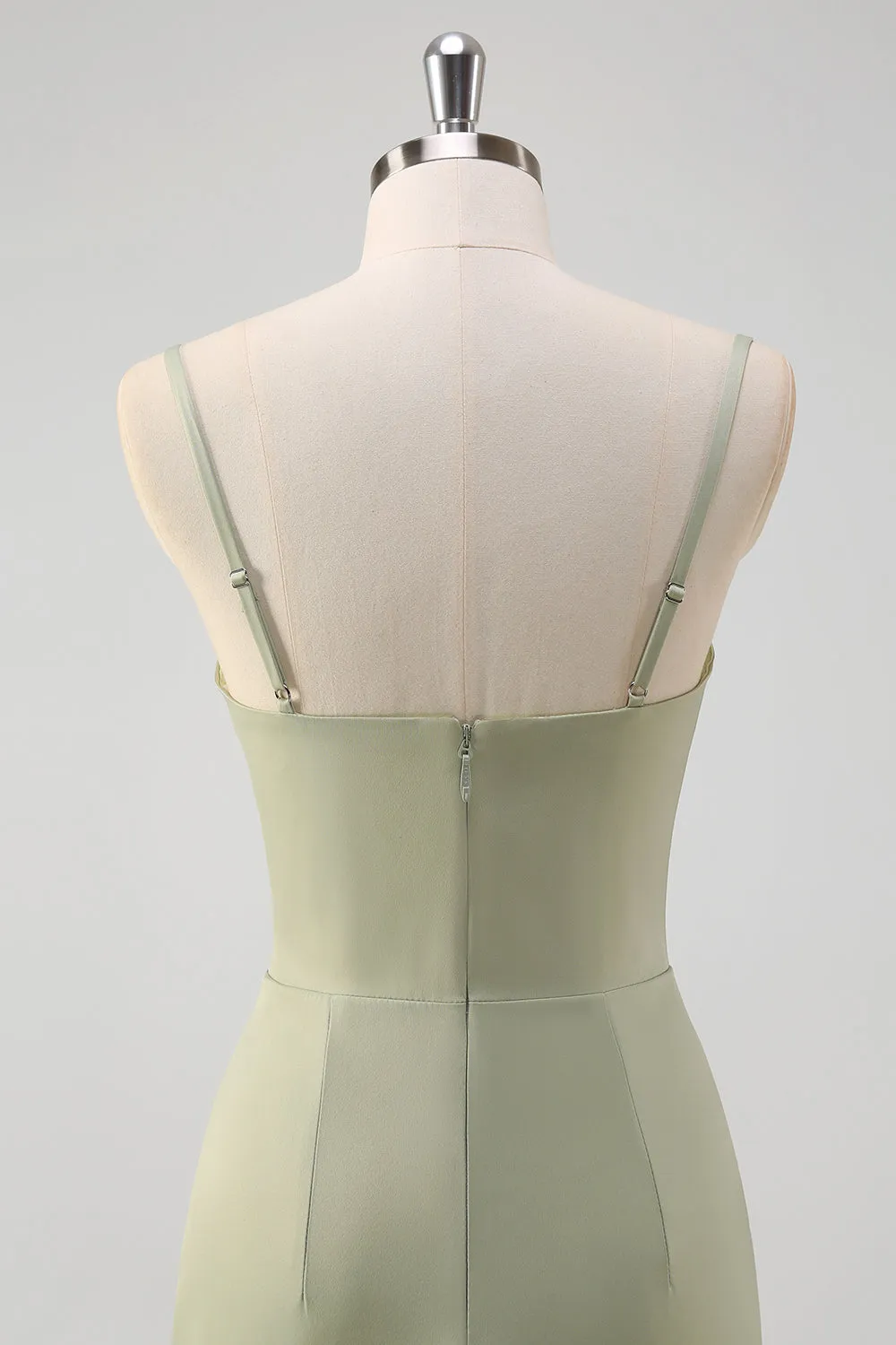 Sage Mermaid Spaghetti Straps Ruched Corset Long Prom Dress with Slit sold by Zapaka product image thumbnail 5