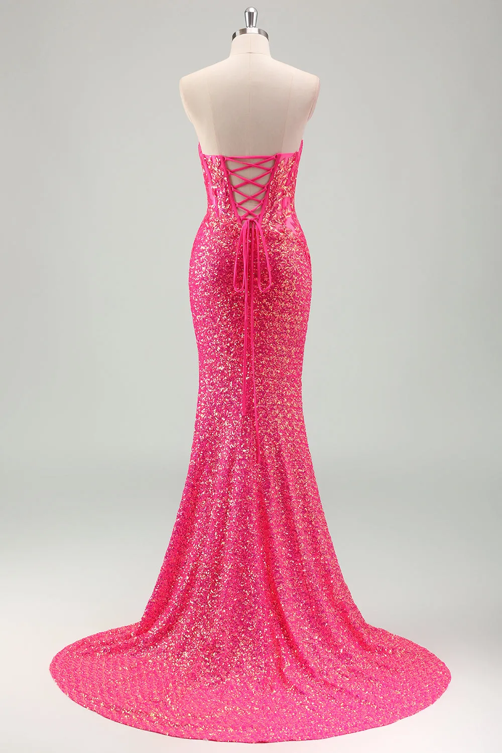 Sparkly Fuchsia Mermaid Strapless Corset Sequins Long Prom Dress with Slit sold by Zapaka product image thumbnail 2