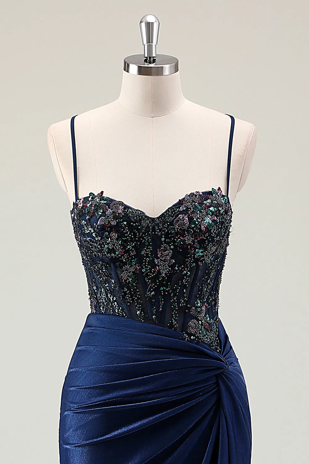 Dark Navy Mermaid Sparkly Sequins Spaghetti Straps Prom Dress with Slit sold by Zapaka product image thumbnail 4
