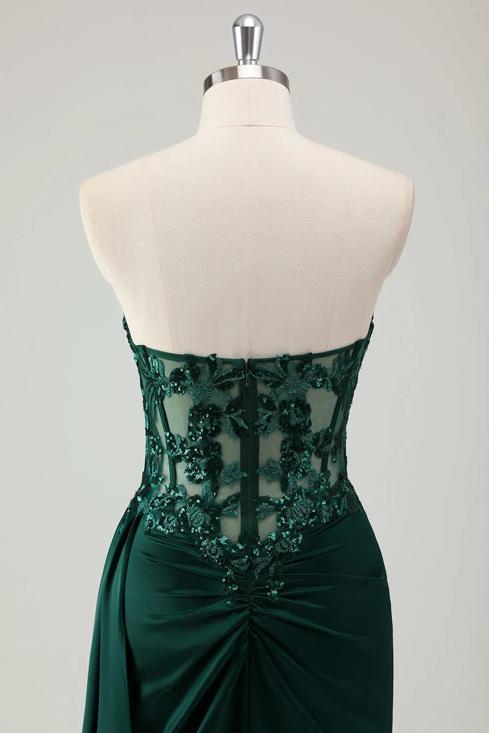 Sparkly Dark Green Mermaid Sweetheart Corset Long Prom Dress with Slit sold by Zapaka product image thumbnail 5