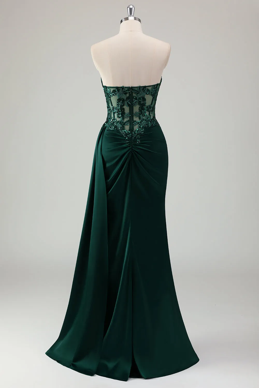 Sparkly Dark Green Mermaid Sweetheart Corset Long Prom Dress with Slit sold by Zapaka product image thumbnail 2