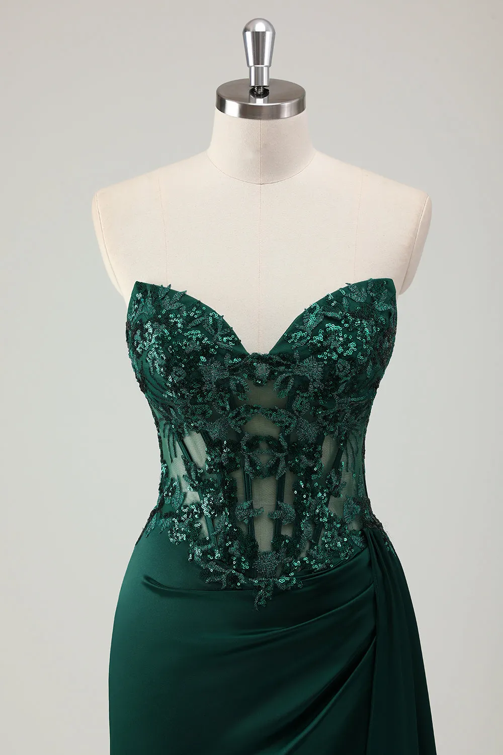 Sparkly Dark Green Mermaid Sweetheart Corset Long Prom Dress with Slit sold by Zapaka product image thumbnail 4