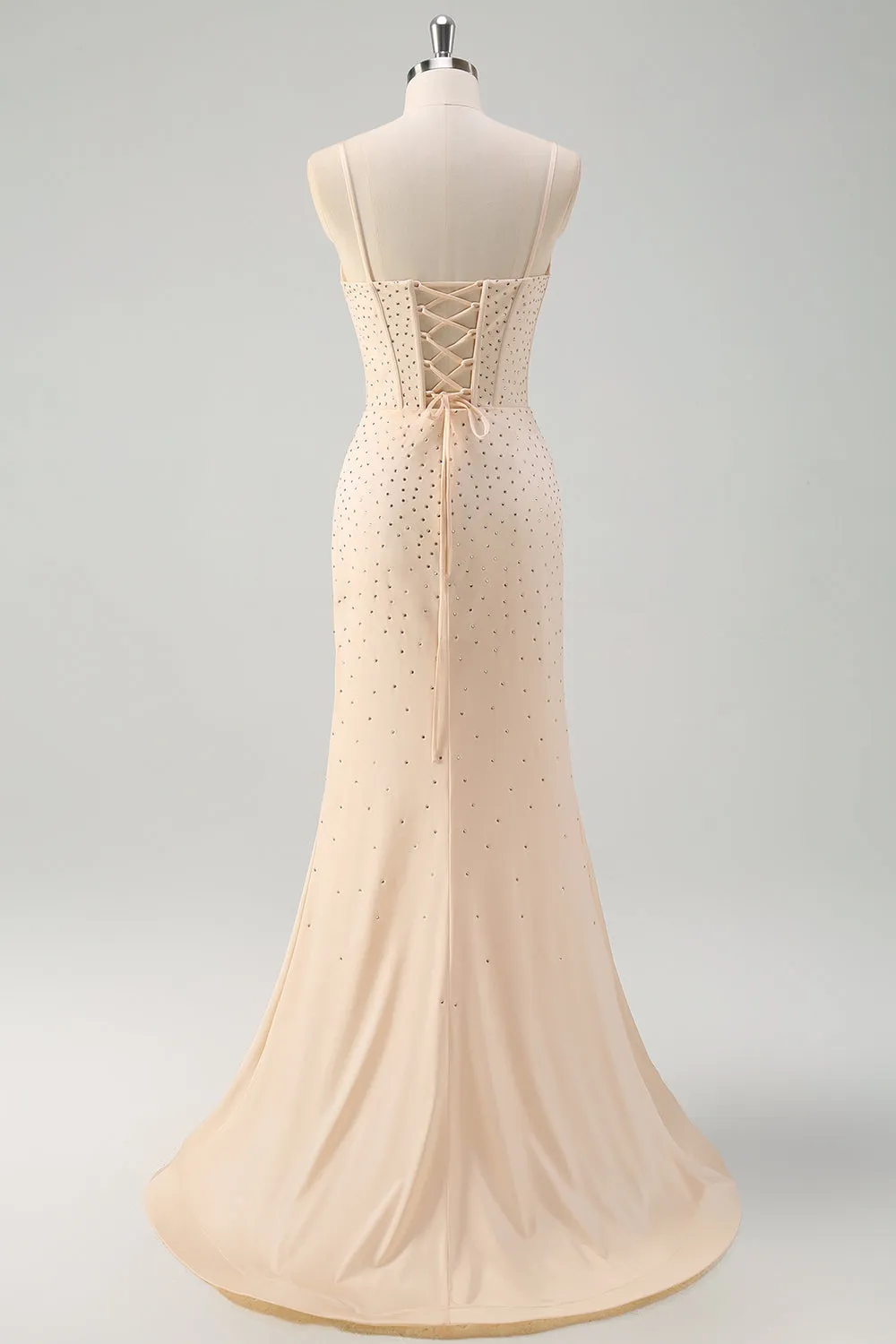 Glitter Yellow Mermaid Spaghetti Straps Beaded Long Corset Prom Dress with Slit sold by Zapaka product image thumbnail 2