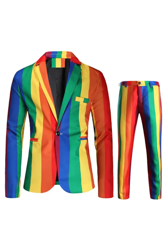 Yellow Rainbow Stripes Notched Lapel Men's Party Suits sold by Zapaka
