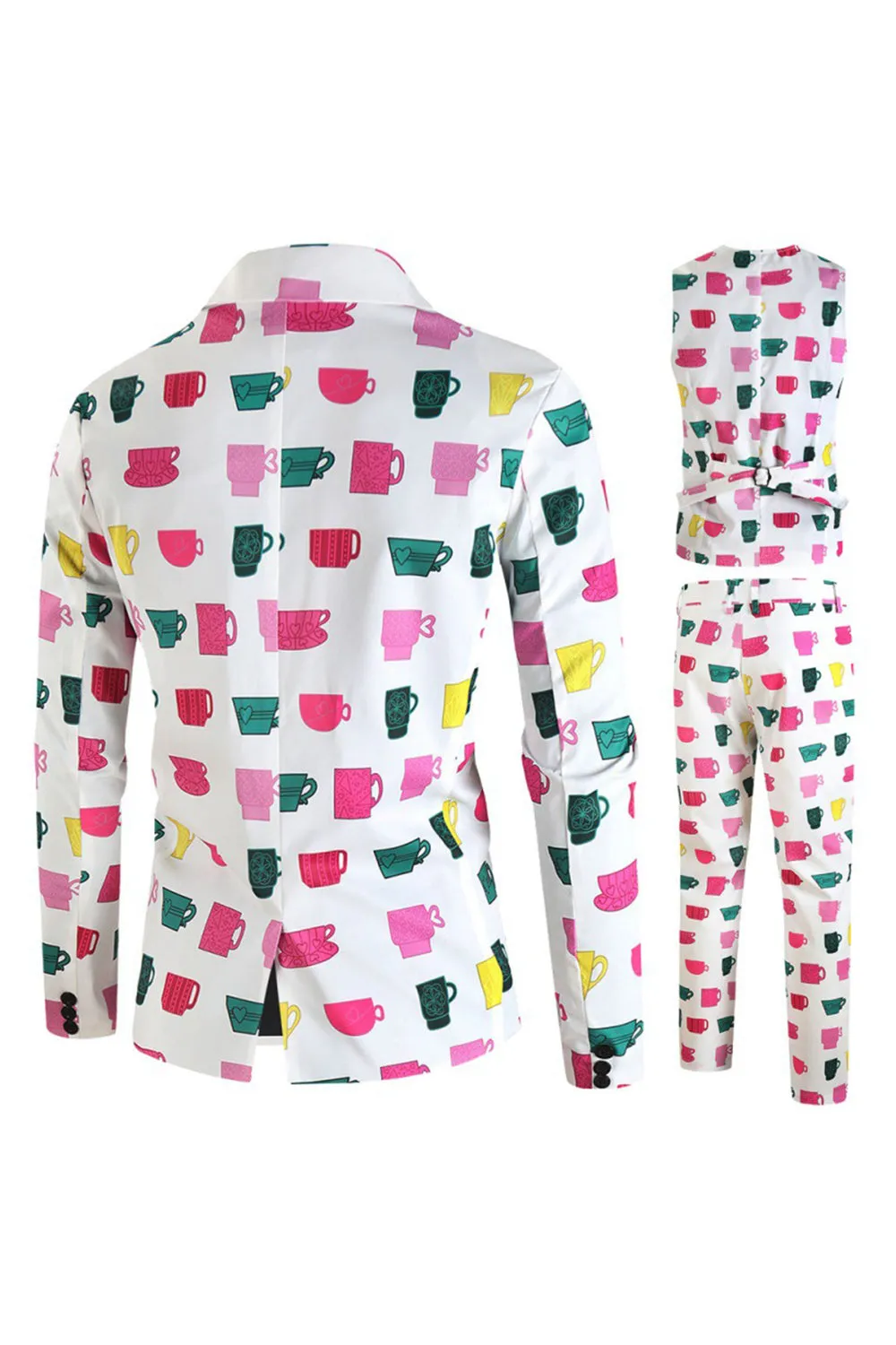 White Colorful Mug Christmas Print Men's Party Suits sold by Zapaka product image thumbnail 2