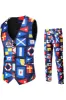 Blue Printed Notched Lapel Men's Party Suits sold by Zapaka