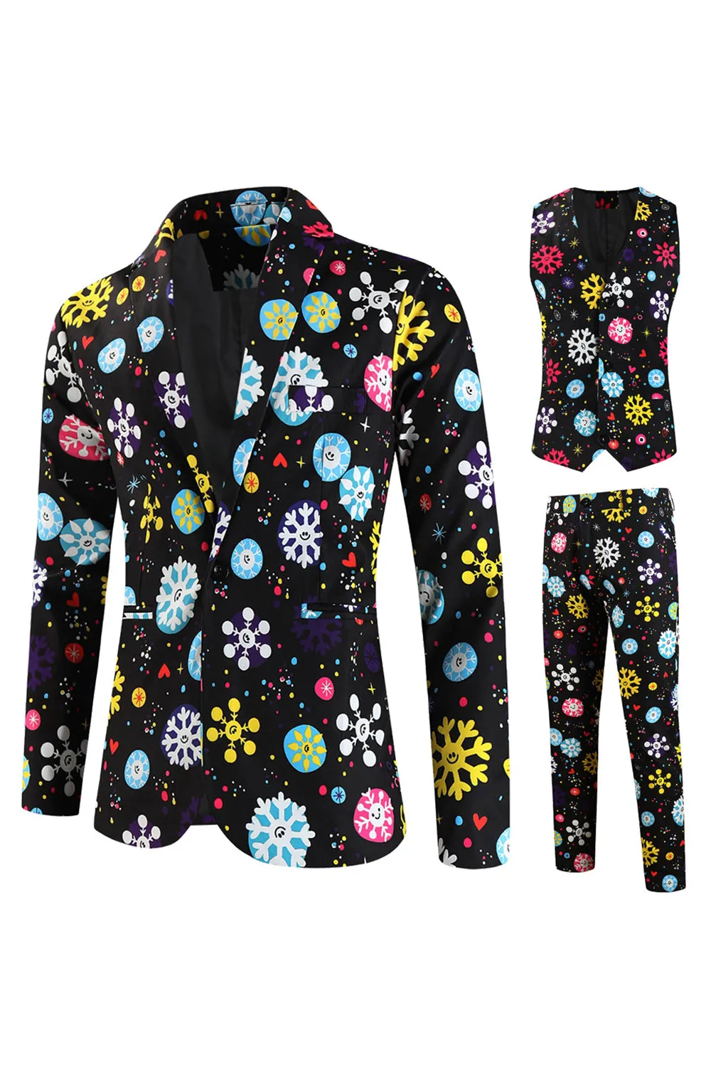 Black Snowflake 3 Piece Men's Christmas Suit sold by Zapaka
