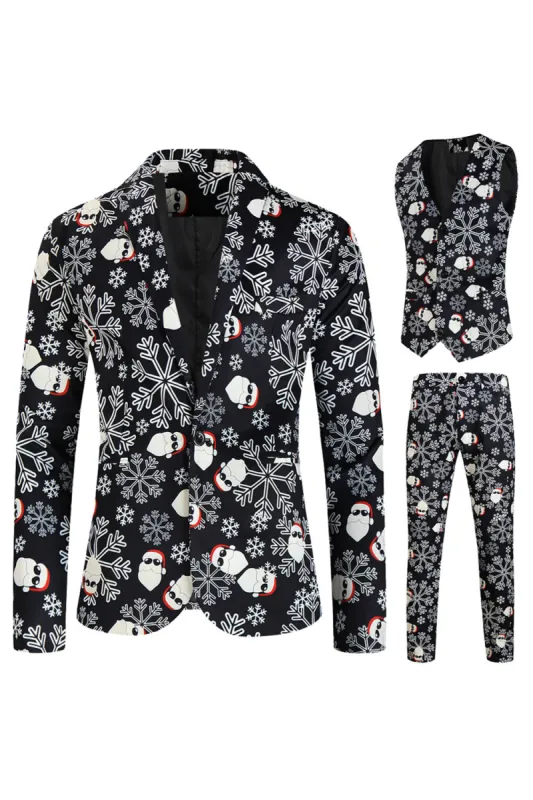 Black Christmas Snowflake Printed 3 Pieces Men's Suits sold by Zapaka