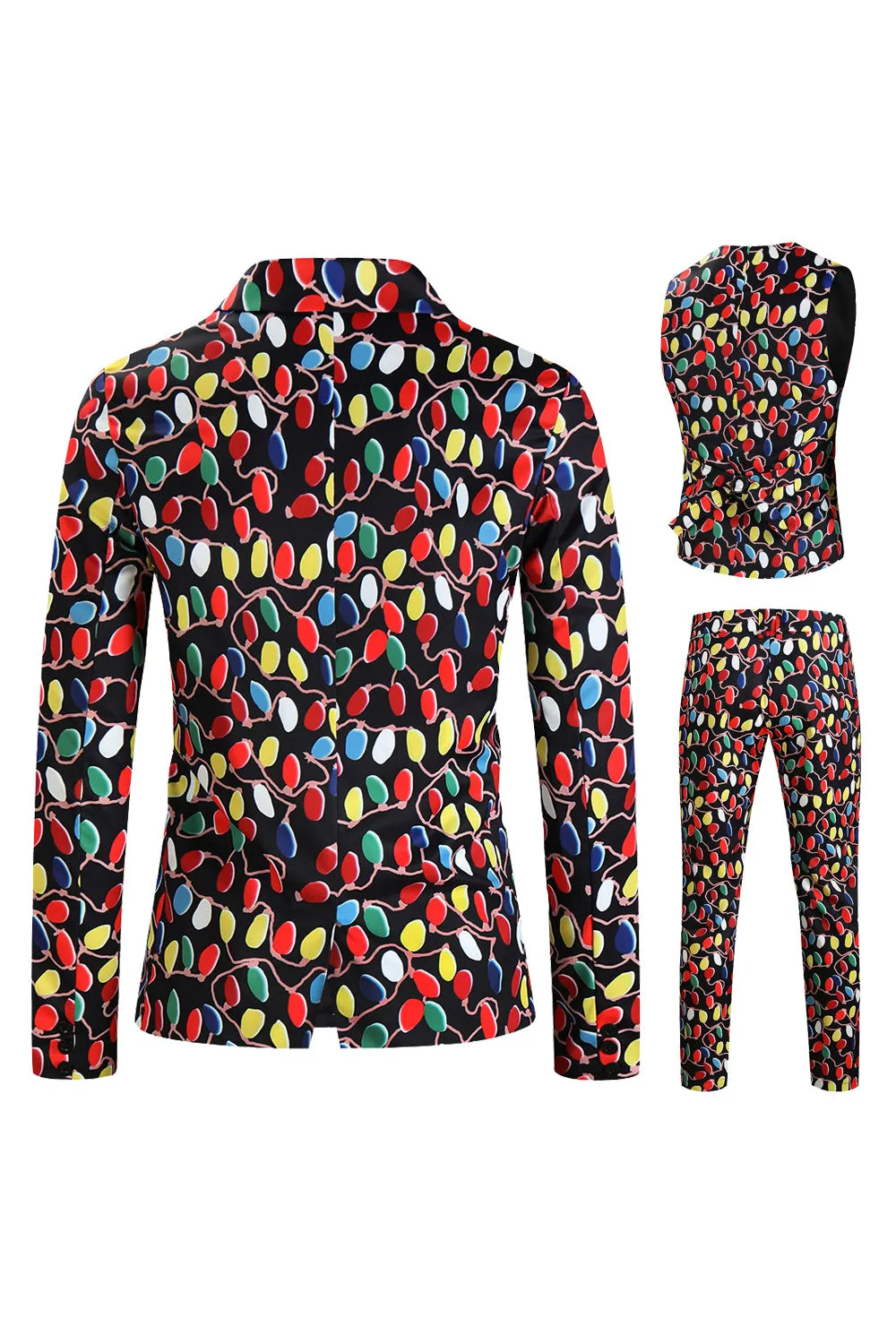 Black Notched Lapel Colorful Printed Christmas 3 Pieces Men's Suits sold by Zapaka product image thumbnail 2
