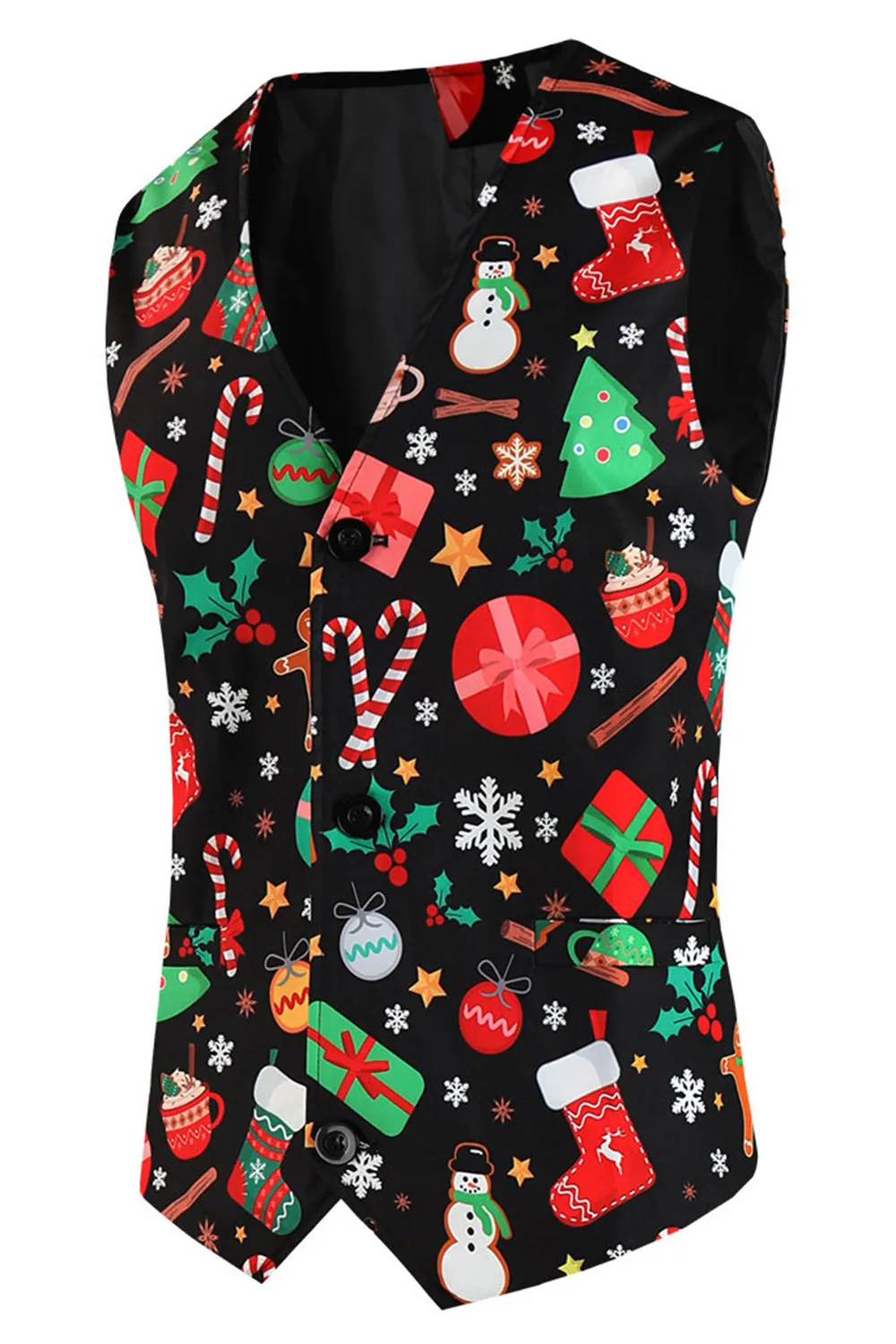 Black Christmas Printed Notched Lapel 3 Pieces Men's Suits sold by Zapaka product image thumbnail 4