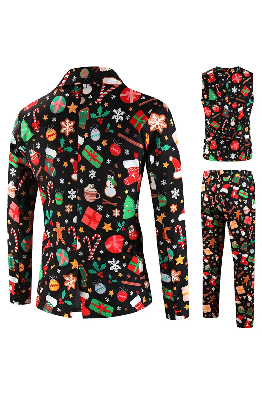 Black Christmas Printed Notched Lapel 3 Pieces Men's Suits sold by Zapaka product image thumbnail 2