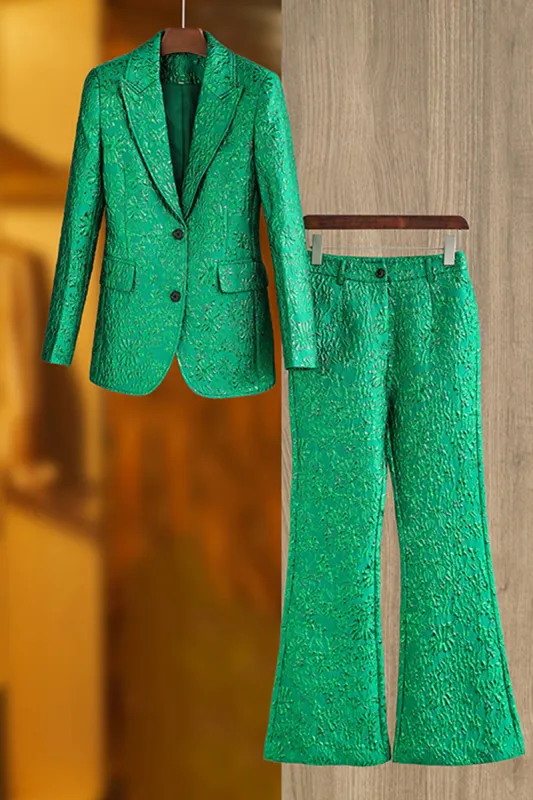 Green Peak Lapel Jacquard Women's Suits sold by Zapaka