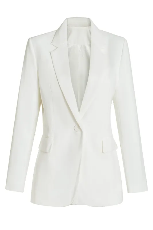 White Fitted Single Breasted Midi Women's Blazer sold by Zapaka