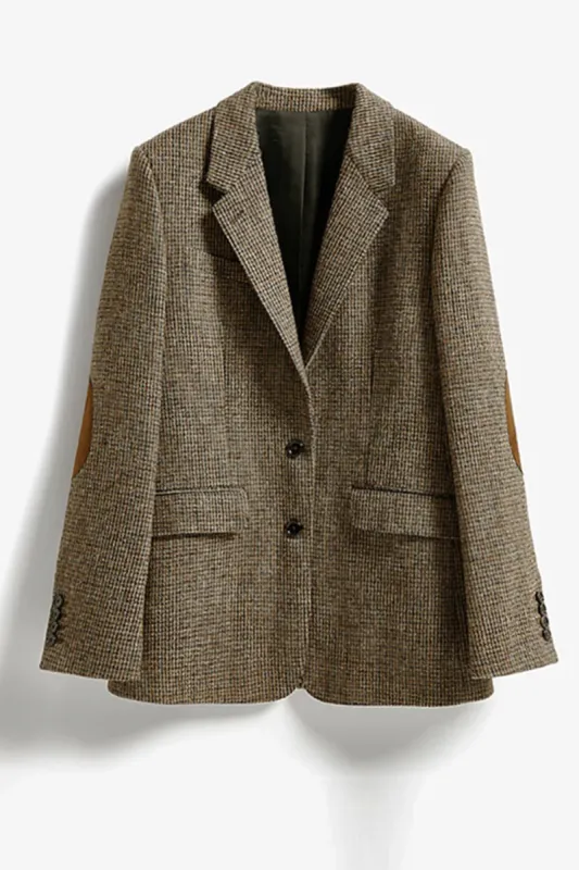 Notched Lapel Plaid Loose Women's Blazer sold by Zapaka