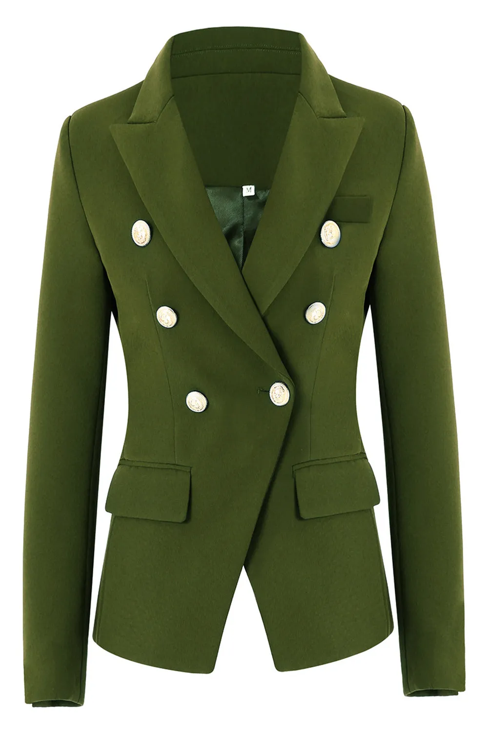 Army Green Peak Lapel Midi Women's Blazer sold by Zapaka
