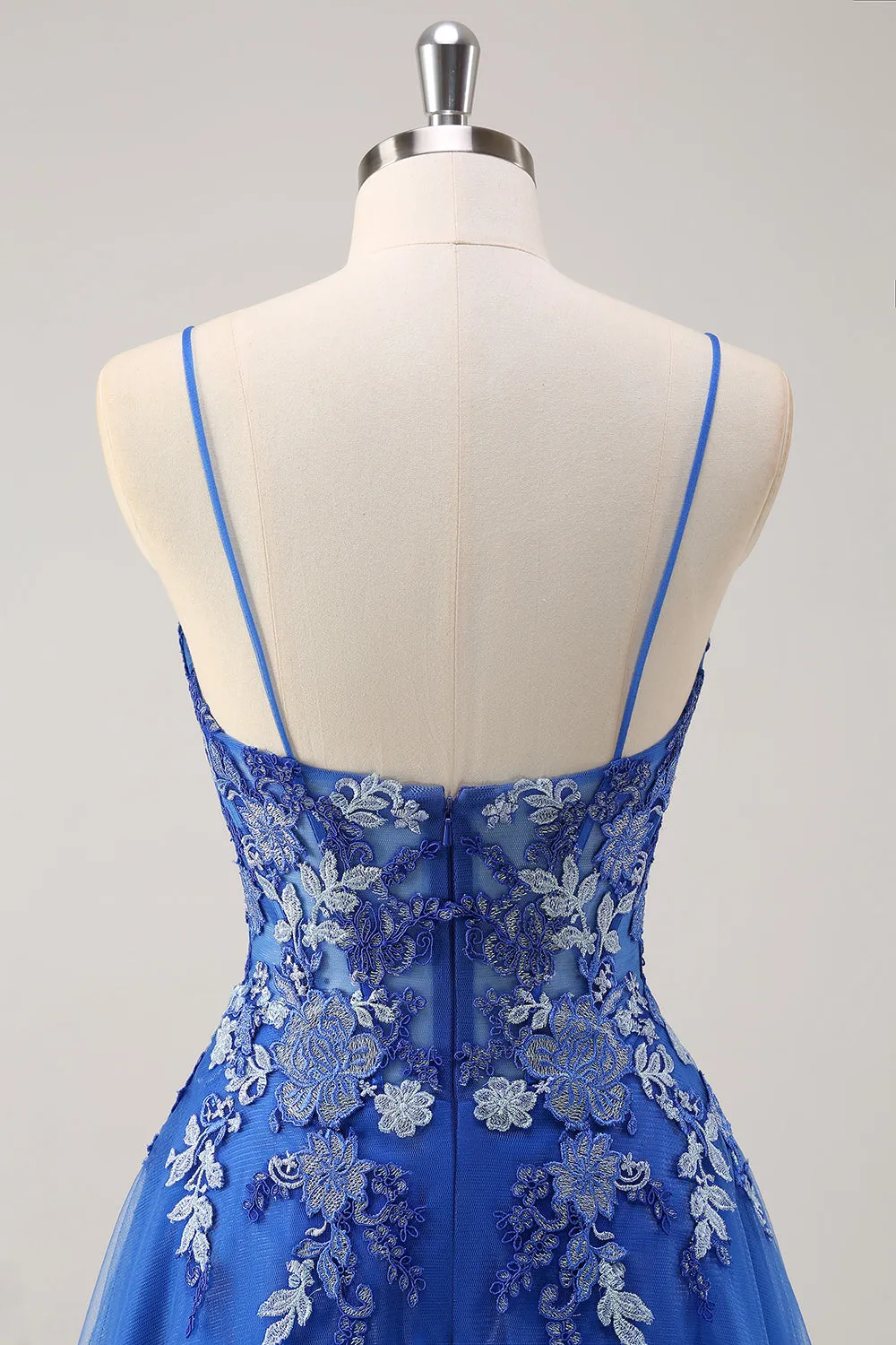 Royal Blue A Line Spaghetti Straps Corset Tulle Prom Dress With Embroidery sold by Zapaka product image thumbnail 5