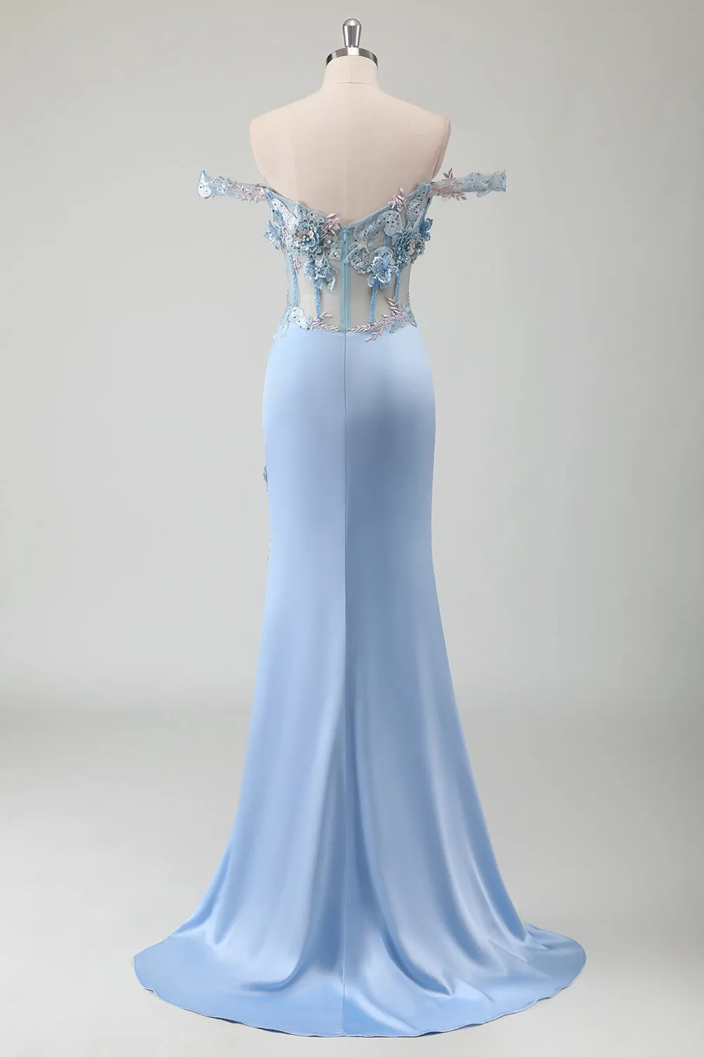 Sky Blue Mermaid Off The Shoulder Corset Long Prom Dress With Slit sold by Zapaka product image thumbnail 2