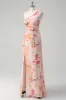Pink Floral One Shoulder Long Prom Dress With Slit sold by Zapaka