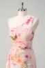 Pink Floral One Shoulder Long Prom Dress With Slit sold by Zapaka