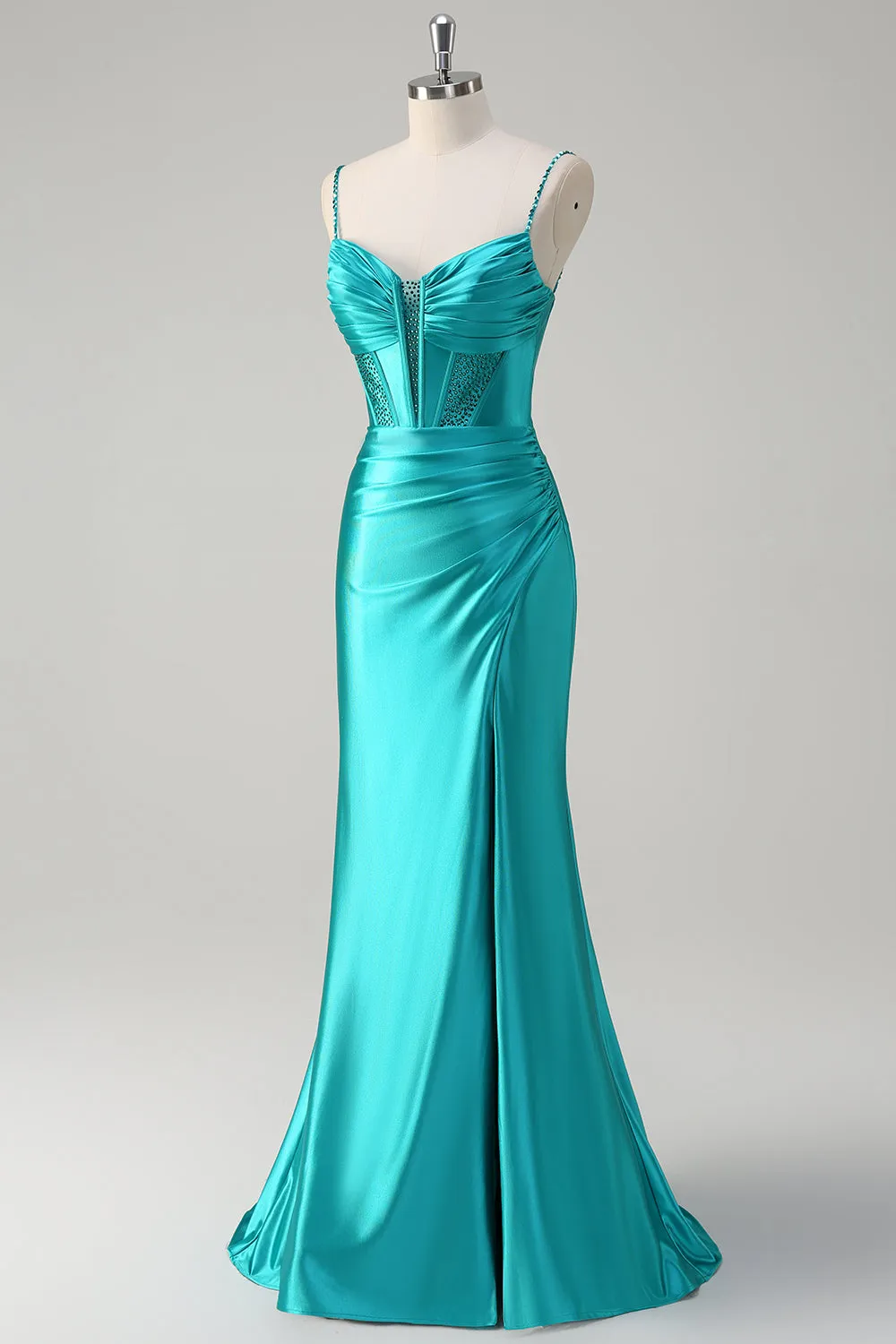 Peacock Mermaid Corset Spaghetti Straps Long Prom Dress with Slit sold by Zapaka product image thumbnail 3