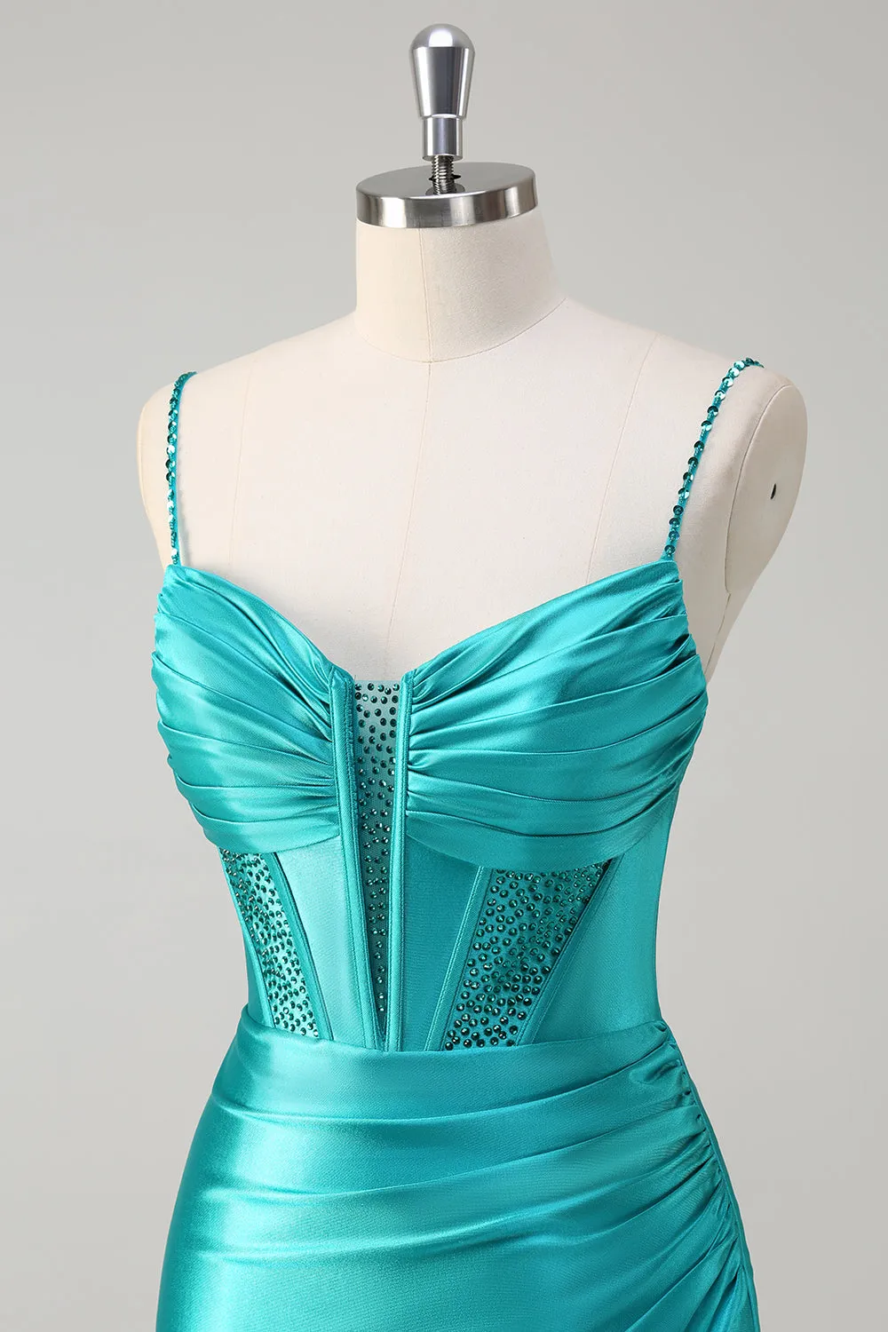Peacock Mermaid Corset Spaghetti Straps Long Prom Dress with Slit sold by Zapaka product image thumbnail 4