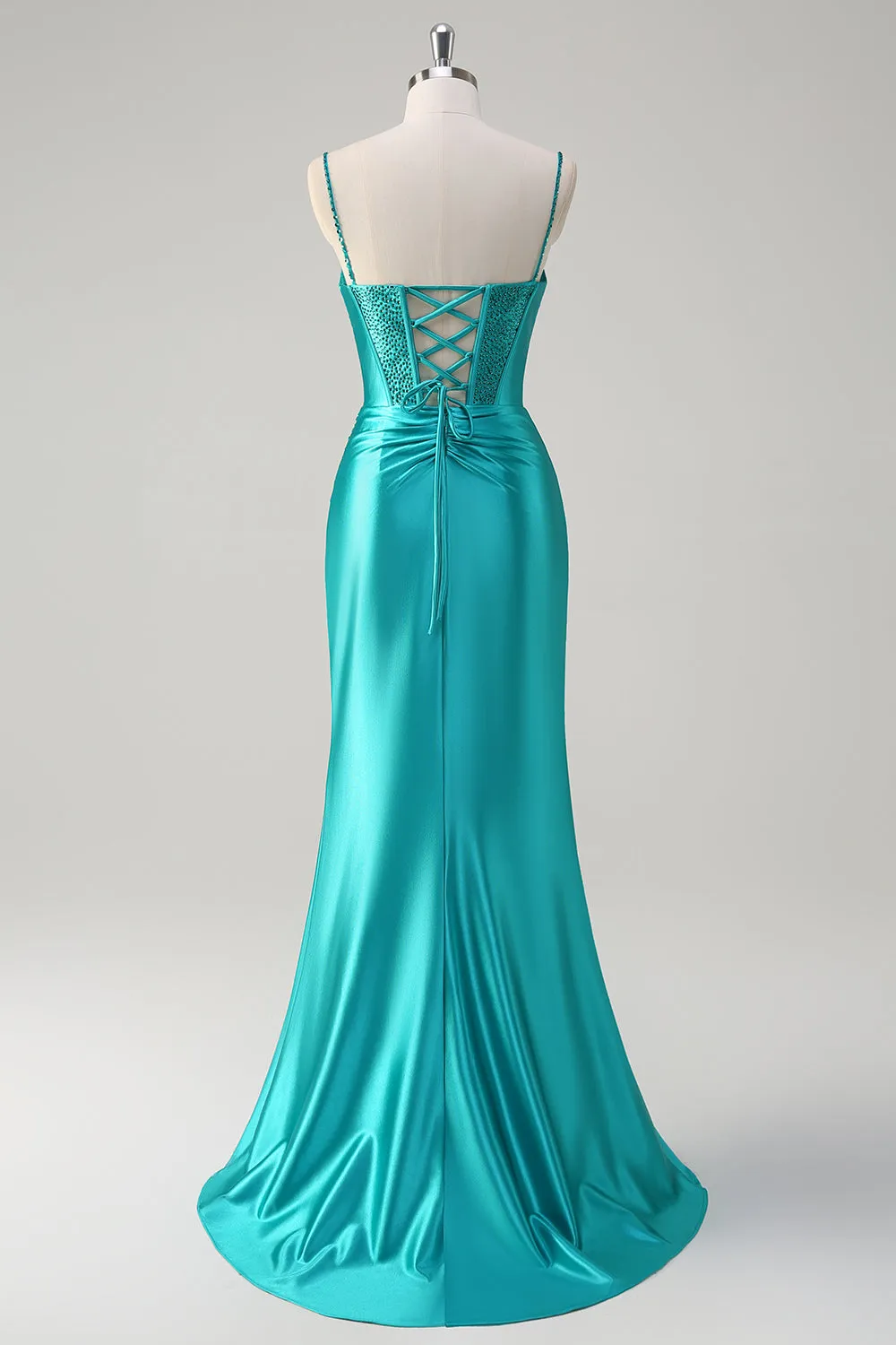 Peacock Mermaid Corset Spaghetti Straps Long Prom Dress with Slit sold by Zapaka product image thumbnail 2