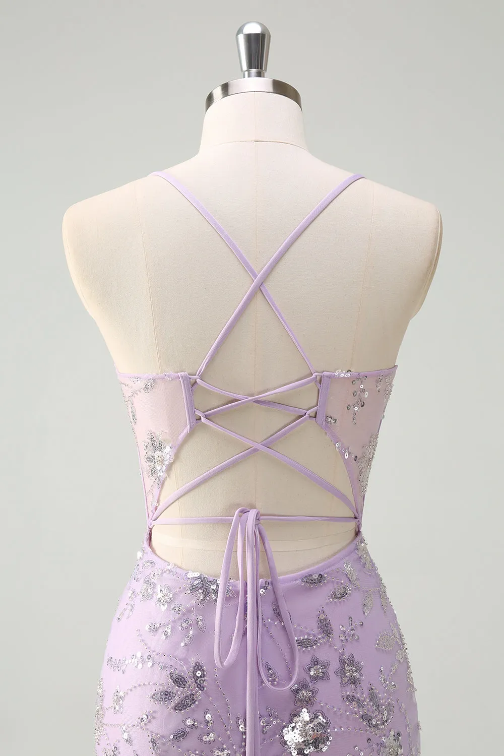 Lilac Spaghetti Straps Mermaid Corset Sequin Prom Dress sold by Zapaka product image thumbnail 5