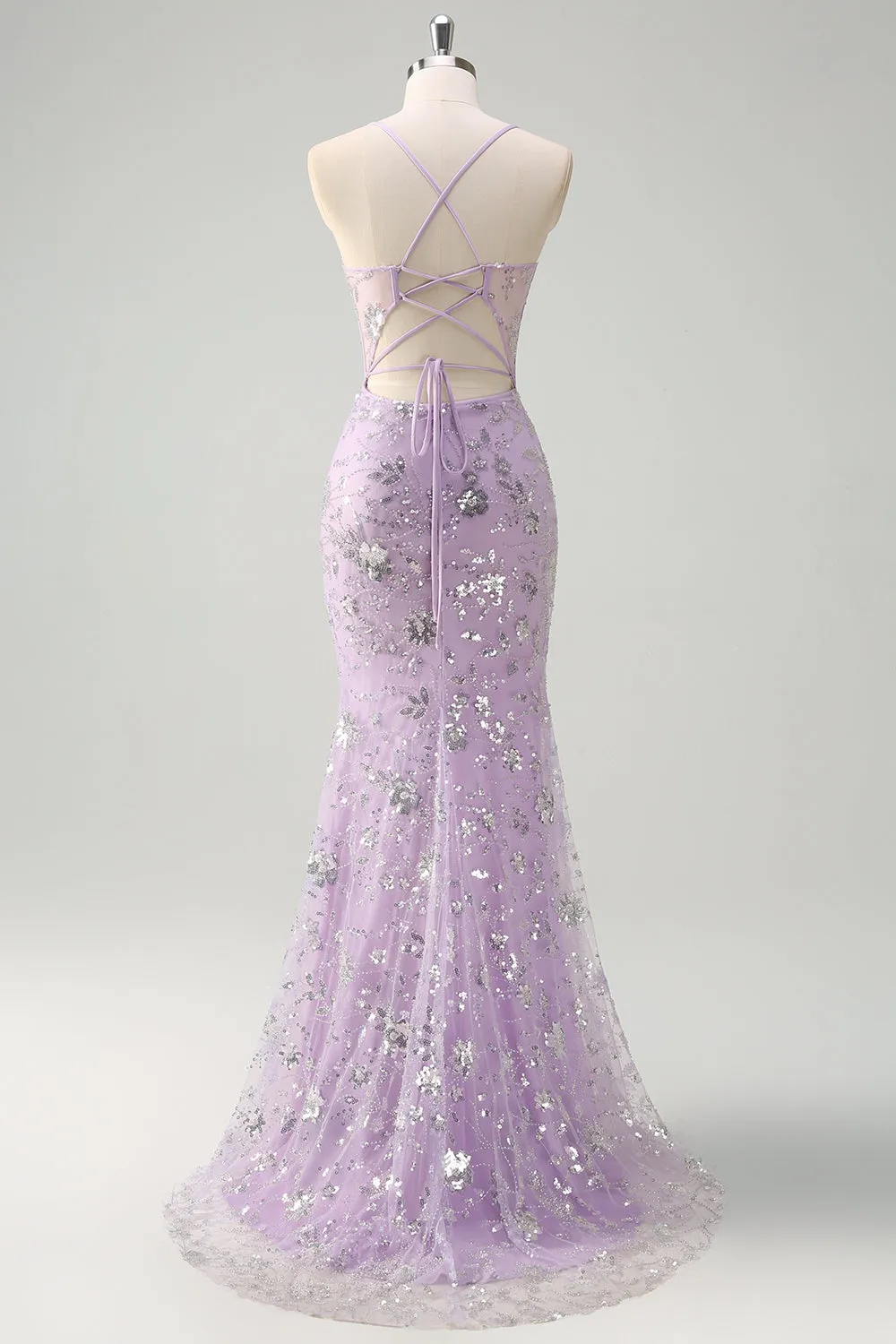 Lilac Spaghetti Straps Mermaid Corset Sequin Prom Dress sold by Zapaka product image thumbnail 2