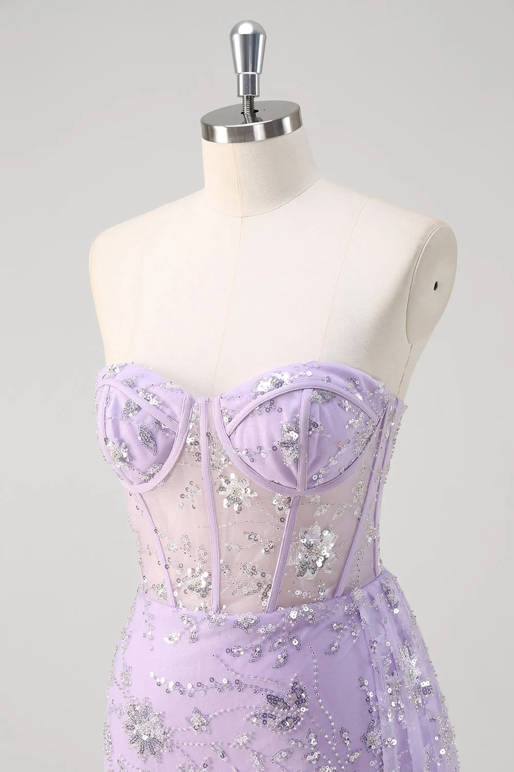 Light Purple Mermaid Strapless Corset Sequin Prom Dress With Slit sold by Zapaka product image thumbnail 4