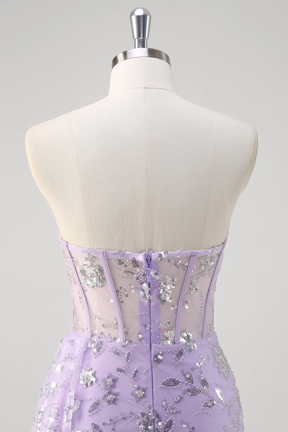 Light Purple Mermaid Strapless Corset Sequin Prom Dress With Slit sold by Zapaka product image thumbnail 5