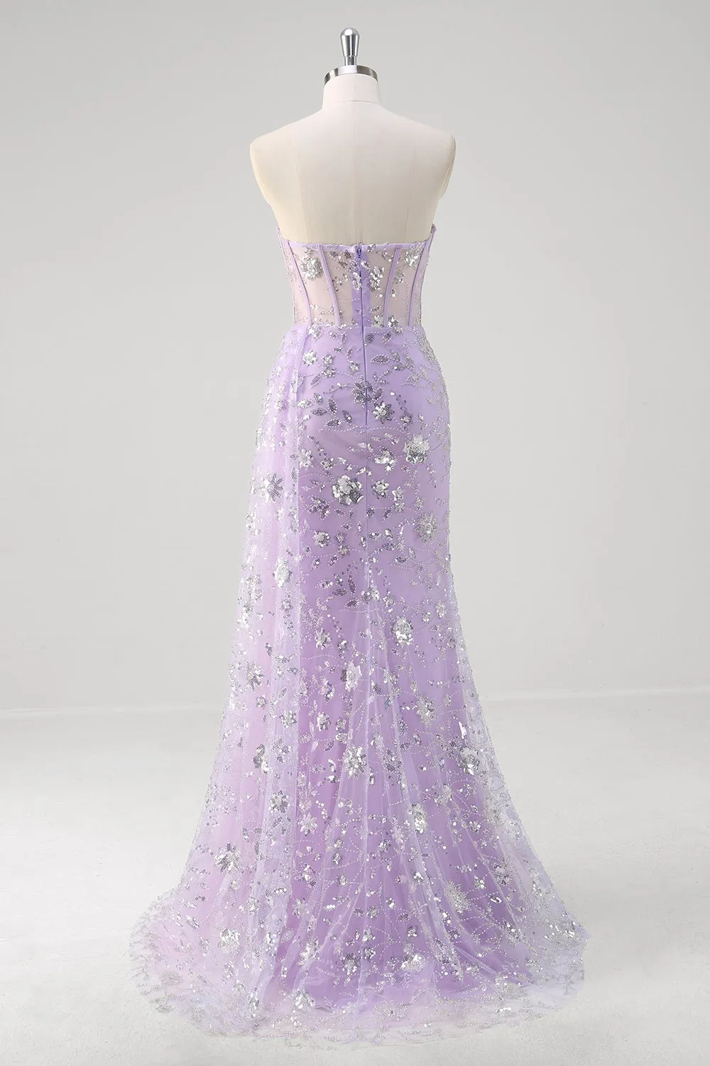 Light Purple Mermaid Strapless Corset Sequin Prom Dress With Slit sold by Zapaka product image thumbnail 2