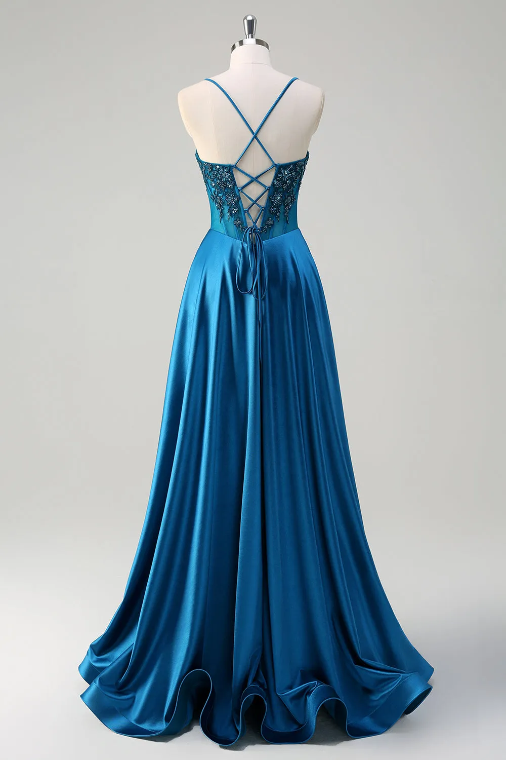 Glitter Blue Corset Spaghetti Straps Long Prom Dress With Sequins sold by Zapaka product image thumbnail 2