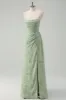 Dusty Sage Mermaid Floral Corset Ruched Long Prom Dress with Slit sold by Zapaka